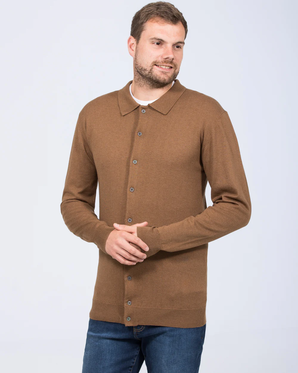 2t Adrian Tall Merino Blend Collar Cardigan (taupe) - Image 5