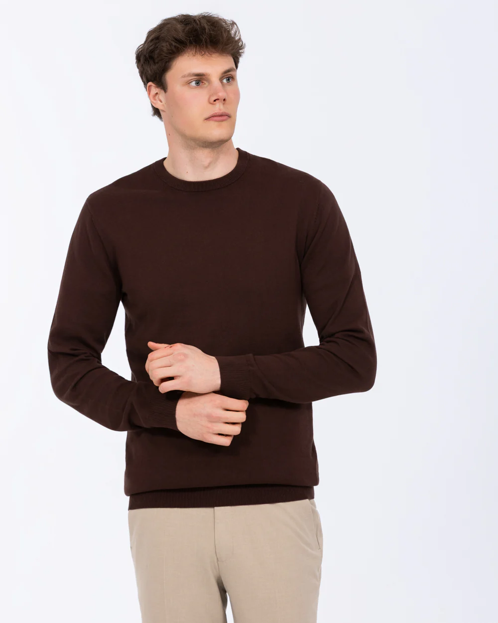 2t Austin Tall Cotton Crew Neck Jumper (chocolate) - Image 5