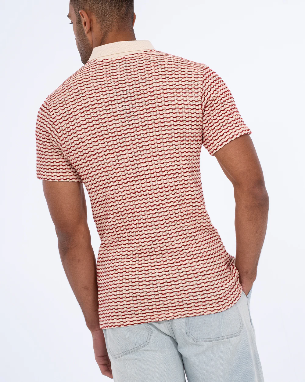 2t Bowie Tall Jacquard Polo Shirt (red) - Image 3