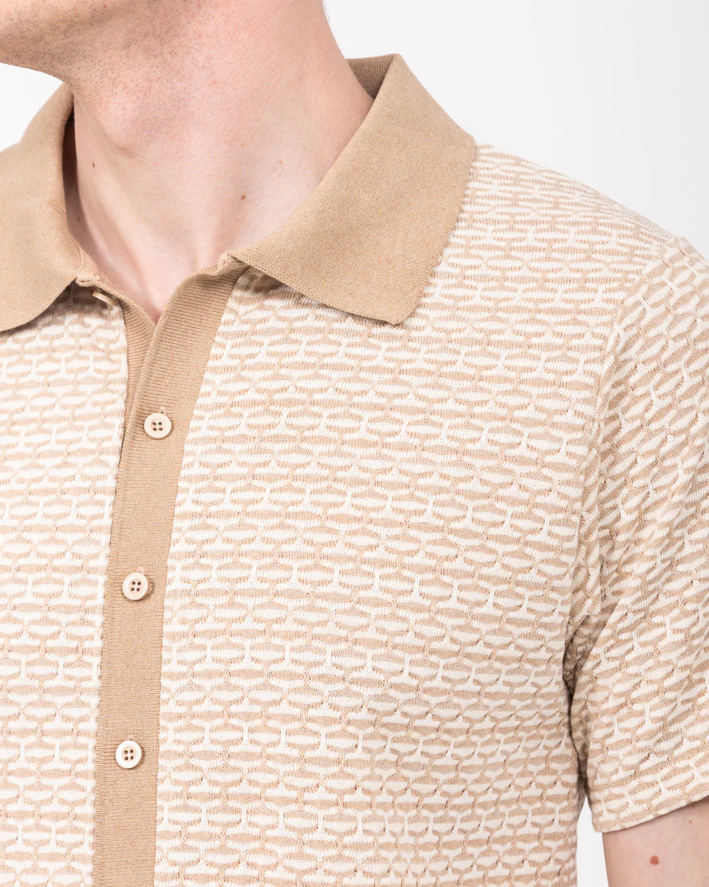 2t Bowie Tall Jacquard Polo Shirt (stone) - Image 3