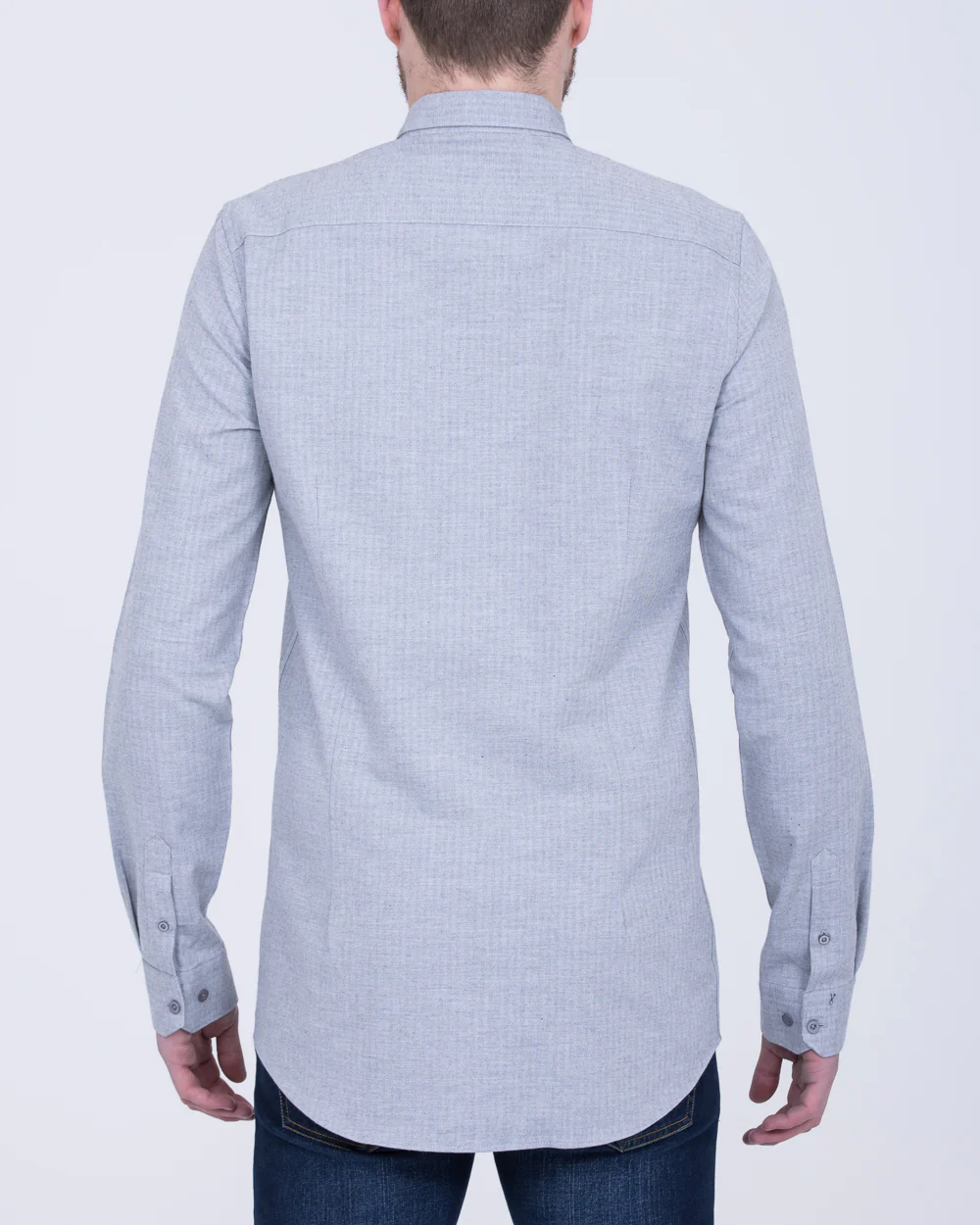 2t Carlos Slim Fit Long Sleeve Tall Shirt (grey herringbone) - Image 2