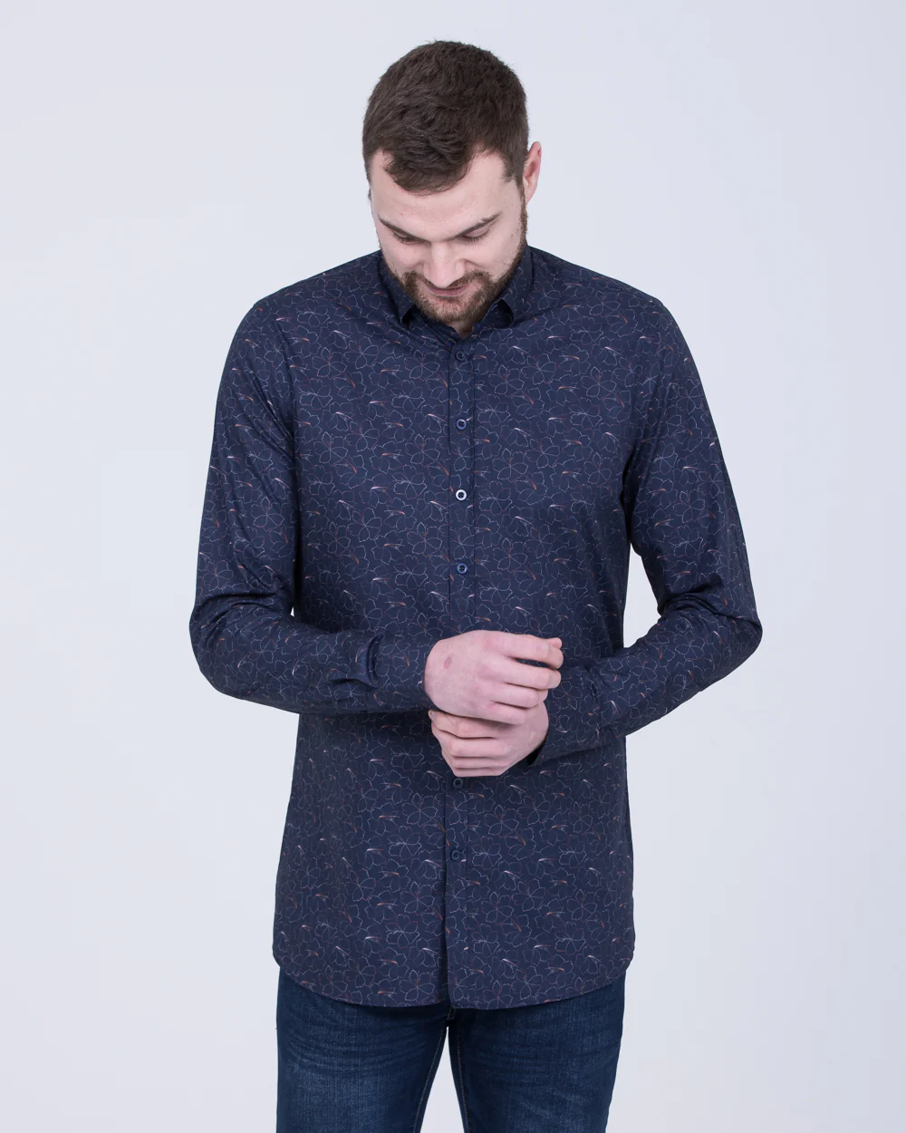 2t Carlos Slim Fit Long Sleeve Tall Shirt (navy floral) - Image 5
