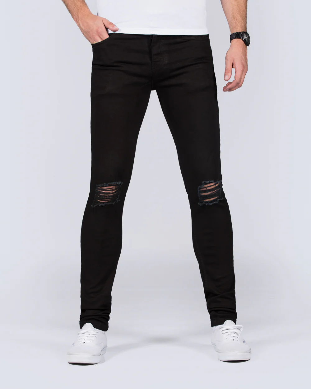 2t Connor Skinny Fit Ripped Jeans (black)