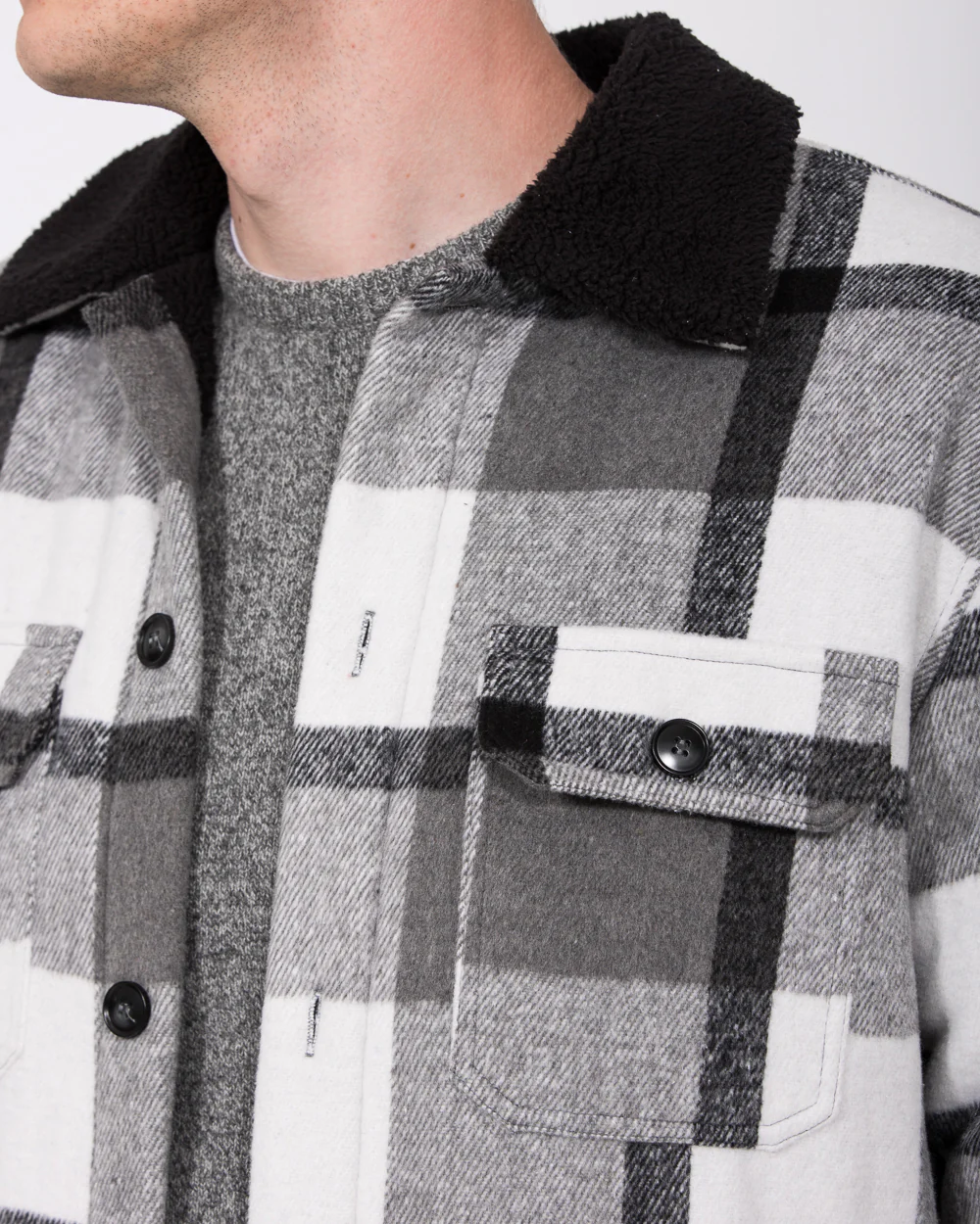 2t Cooper Tall Sherpa Lined Shacket (black/grey) - Image 3