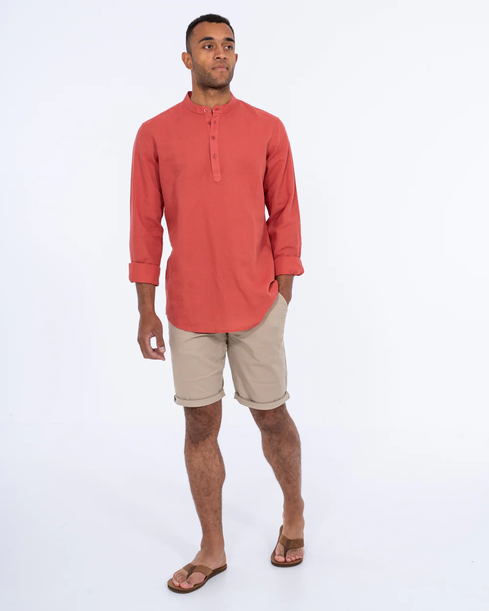 2t Cruz Tall Half Placket Linen Shirt (coral) - Image 7