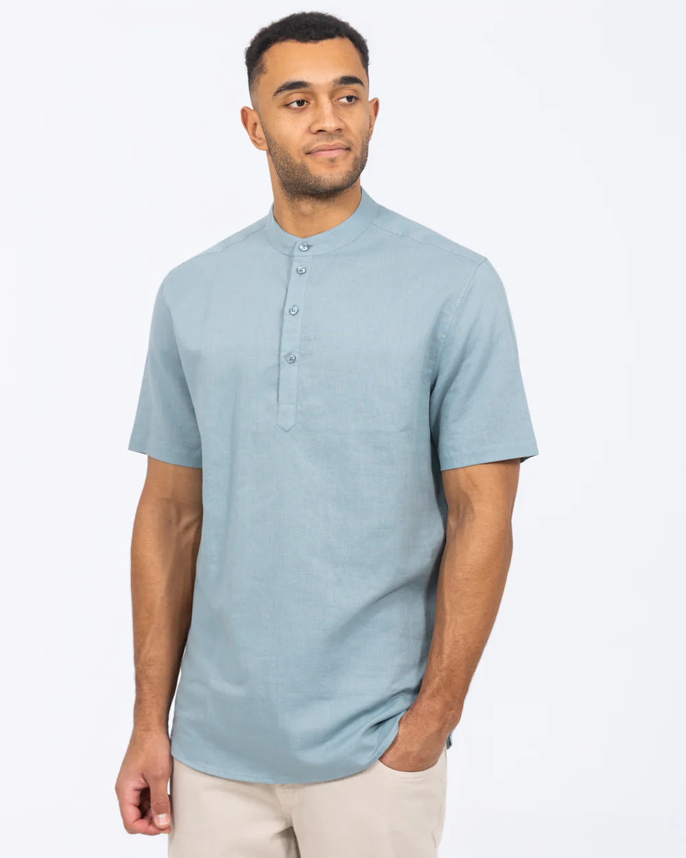 2t Cruz Tall Short Sleeve Linen Blend Shirt (titanium blue) - Image 5