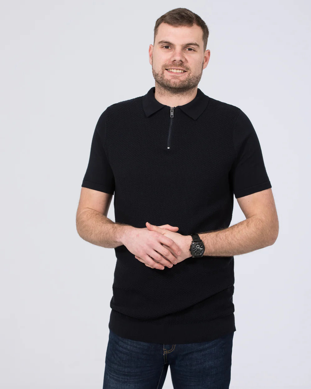 2t Devon Slim Fit Tall Zip Up Knitted Polo Shirt (navy) - Image 2