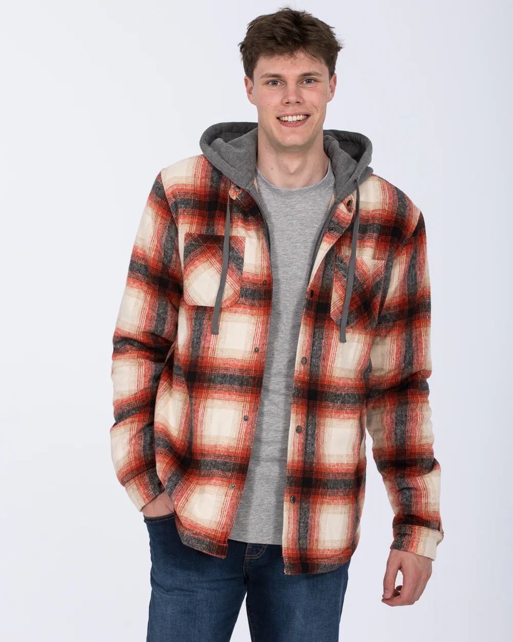 2t Jace Tall Hooded Jersey Shacket (red pattern) - Image 7