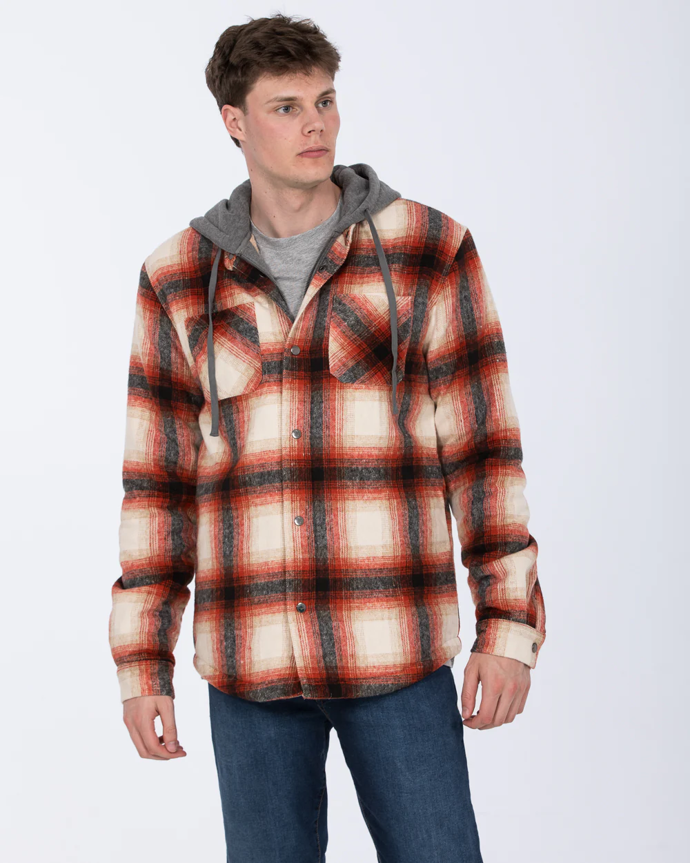 2t Jace Tall Hooded Jersey Shacket (red pattern) - Image 8