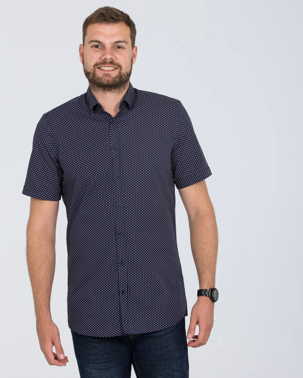 2t Leo Slim Fit Short Sleeve Tall Shirt (navy dot) - Image 4