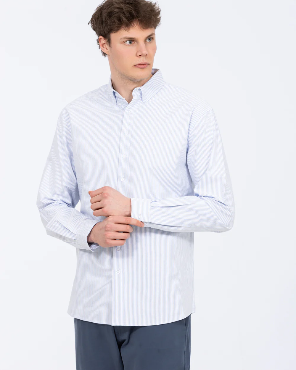 2t Leo Slim Fit Tall Oxford Shirt (blue stripe) - Image 6