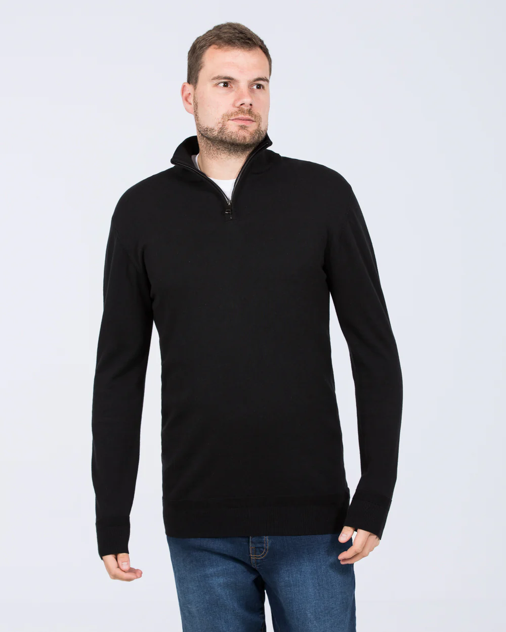 2t Niall Cotton Quarter Zip Tall Jumper (black) - Image 5