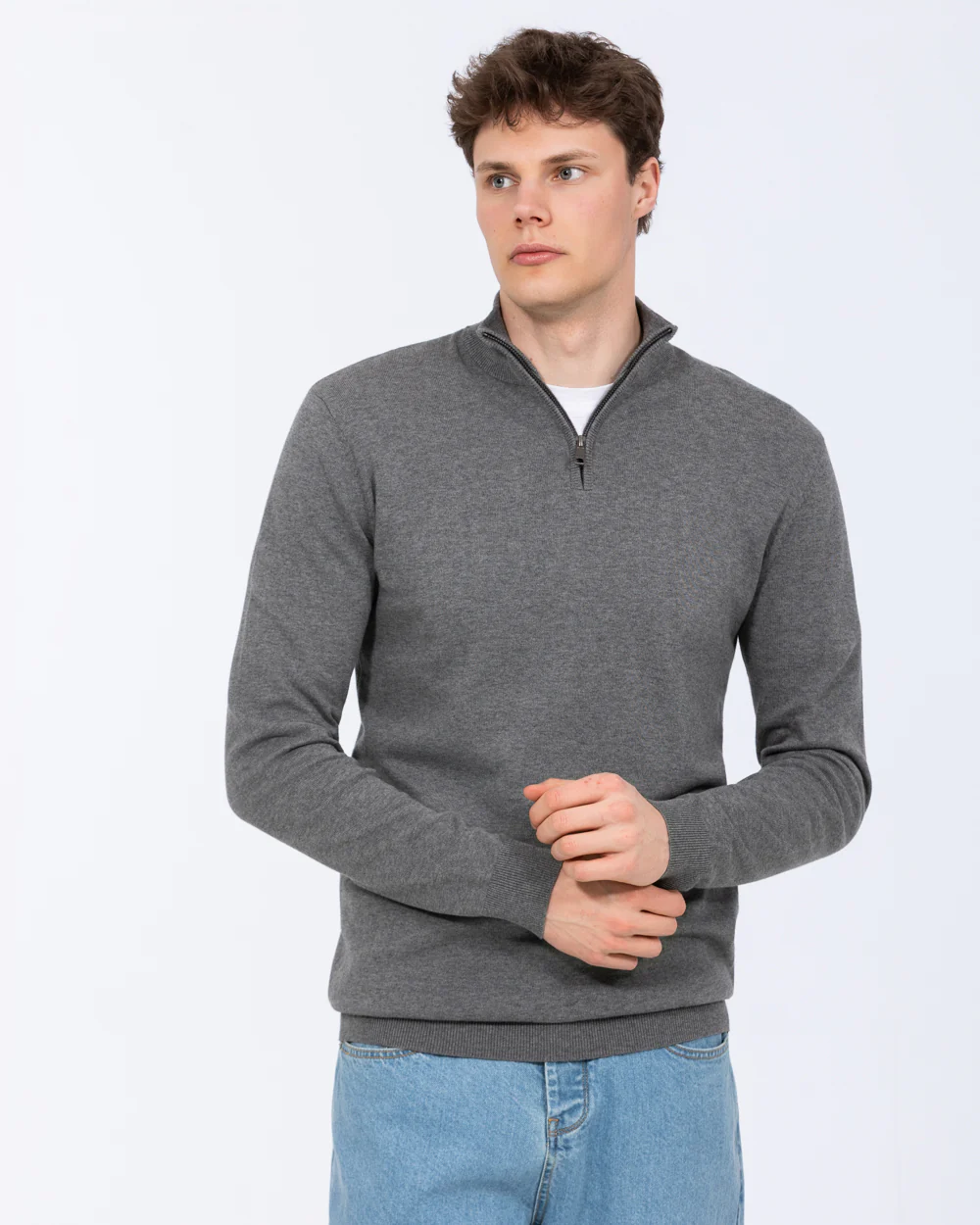 2t Niall Cotton Quarter Zip Tall Jumper (charcoal) - Image 6