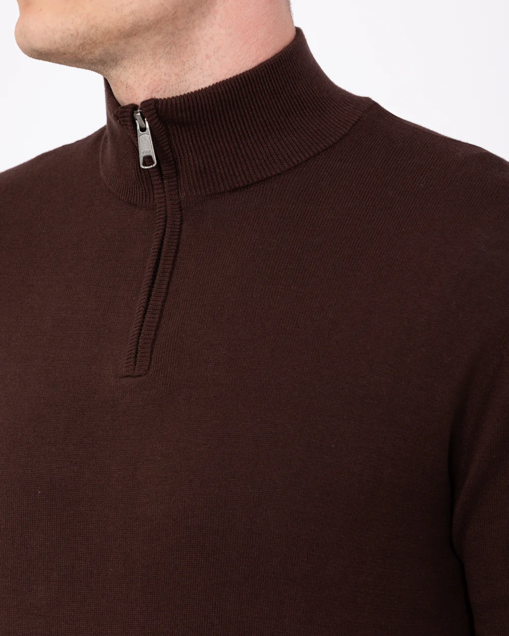 2t Niall Cotton Quarter Zip Tall Jumper (chocolate) - Image 3