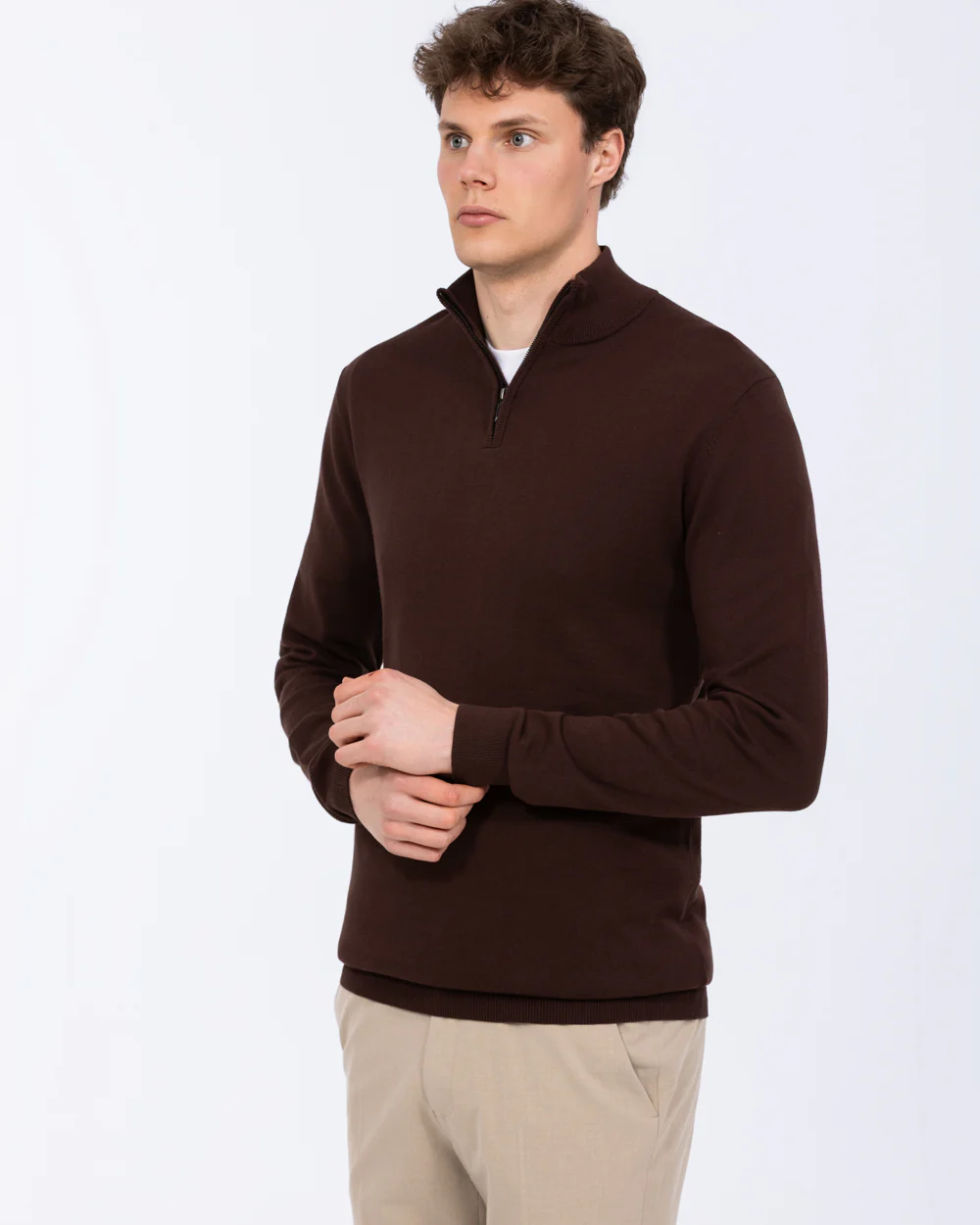 2t Niall Cotton Quarter Zip Tall Jumper (chocolate) - Image 6