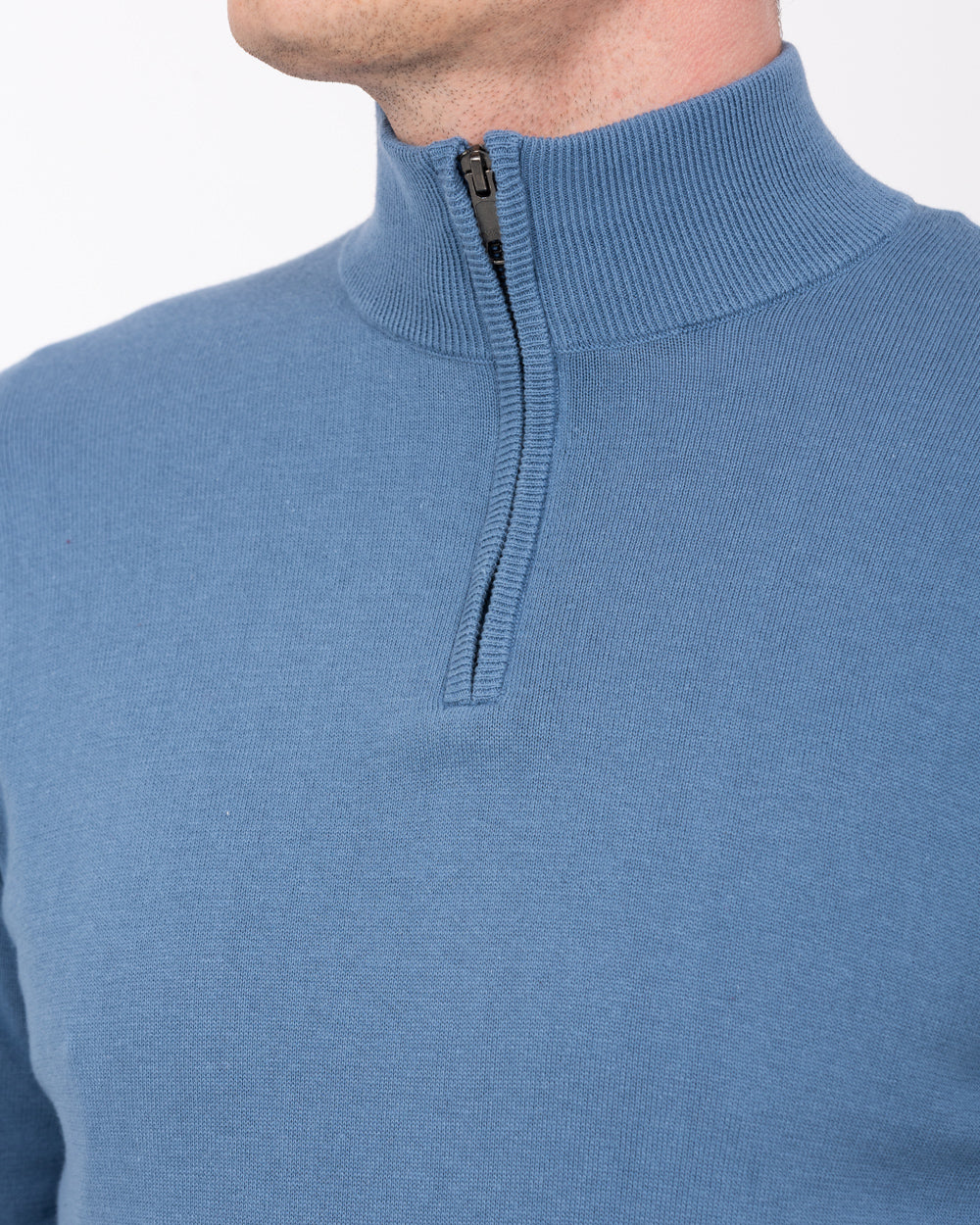 2t Niall Cotton Quarter Zip Tall Jumper (denim) - Image 3