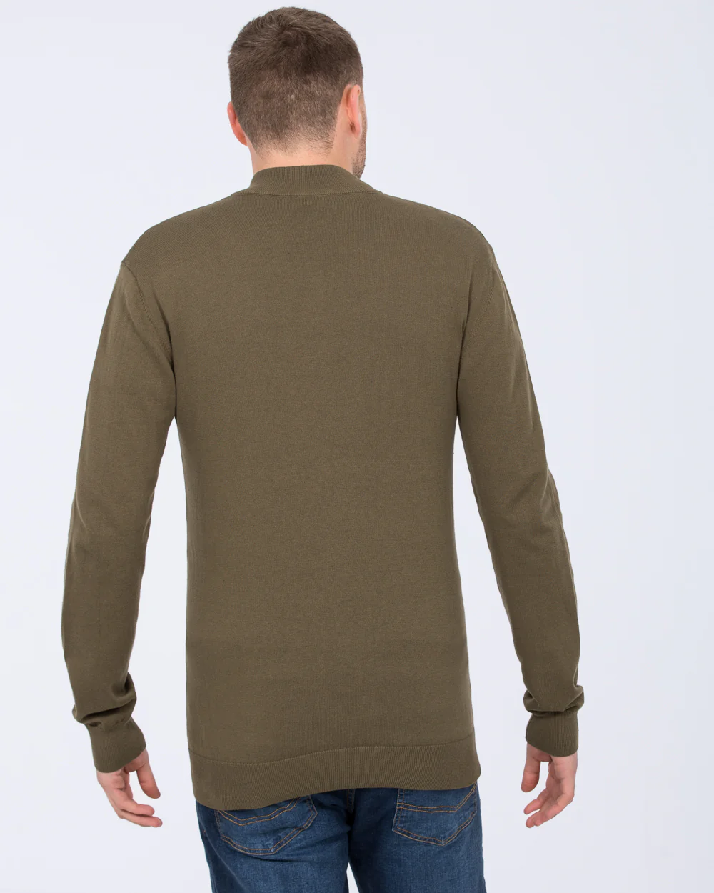 2t Niall Cotton Quarter Zip Tall Jumper (khaki) - Image 3