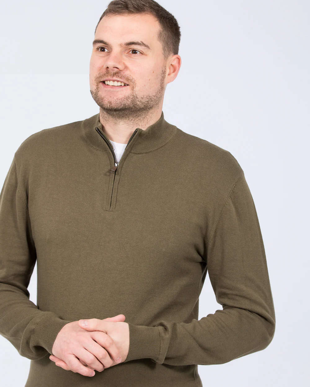 2t Niall Cotton Quarter Zip Tall Jumper (khaki) - Image 4
