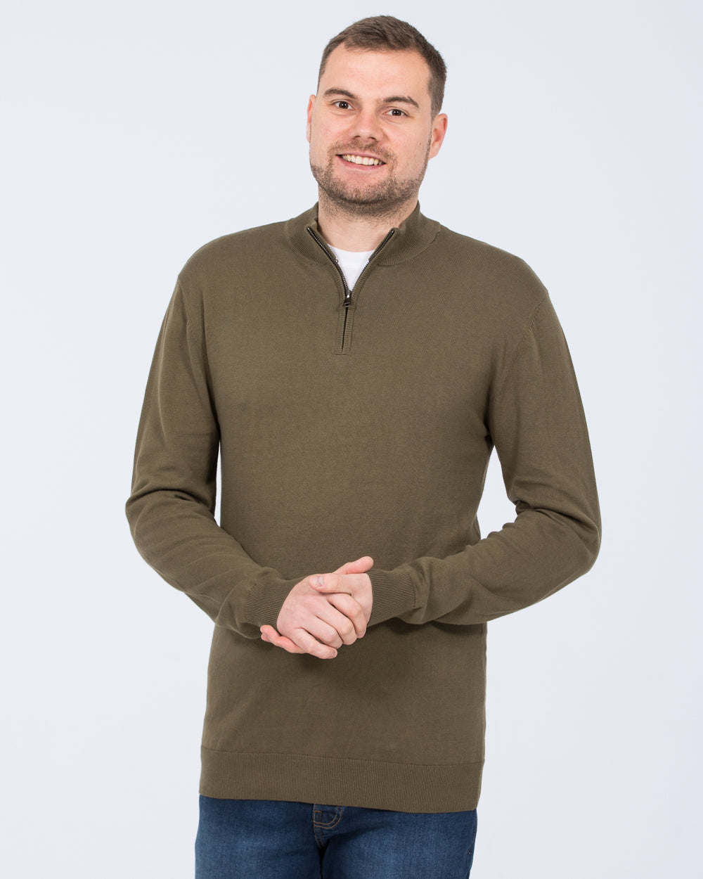 2t Niall Cotton Quarter Zip Tall Jumper (khaki) - Image 5