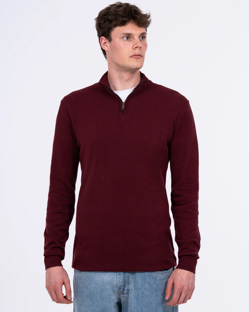 2t Niall Cotton Quarter Zip Tall Jumper (maroon) - Image 4