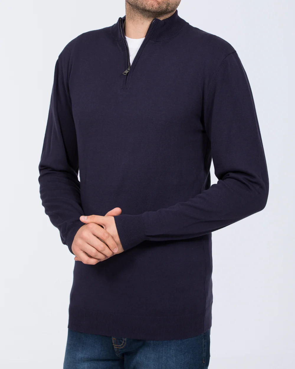 2t Niall Cotton Quarter Zip Tall Jumper (navy)