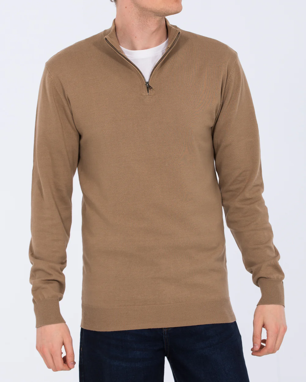 2t Niall Cotton Quarter Zip Tall Jumper (oatmeal)