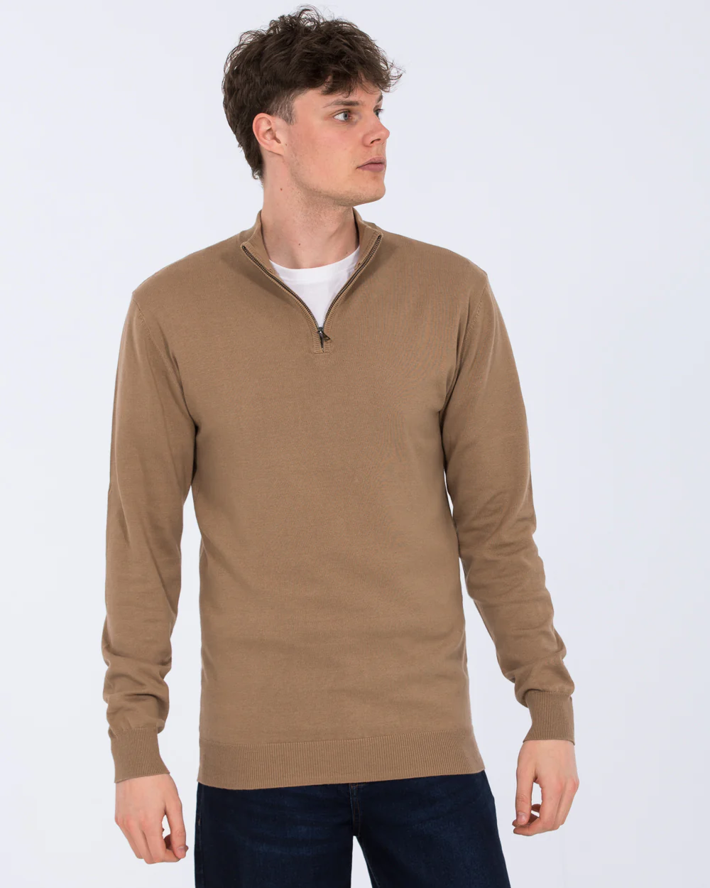 2t Niall Cotton Quarter Zip Tall Jumper (oatmeal) - Image 5
