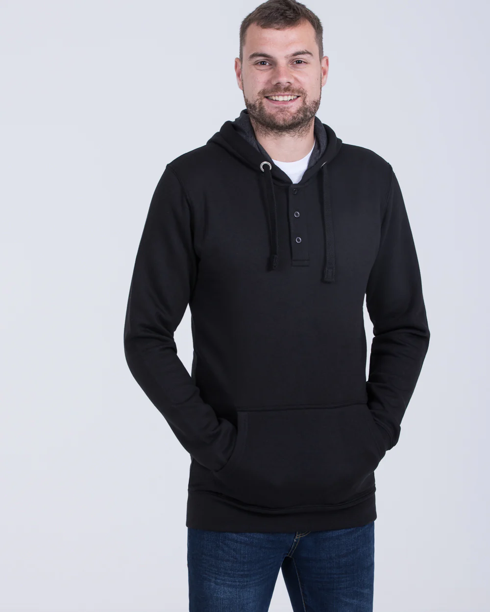 2t Pullover Tall Quarter Button Hoodie (black) - Image 4