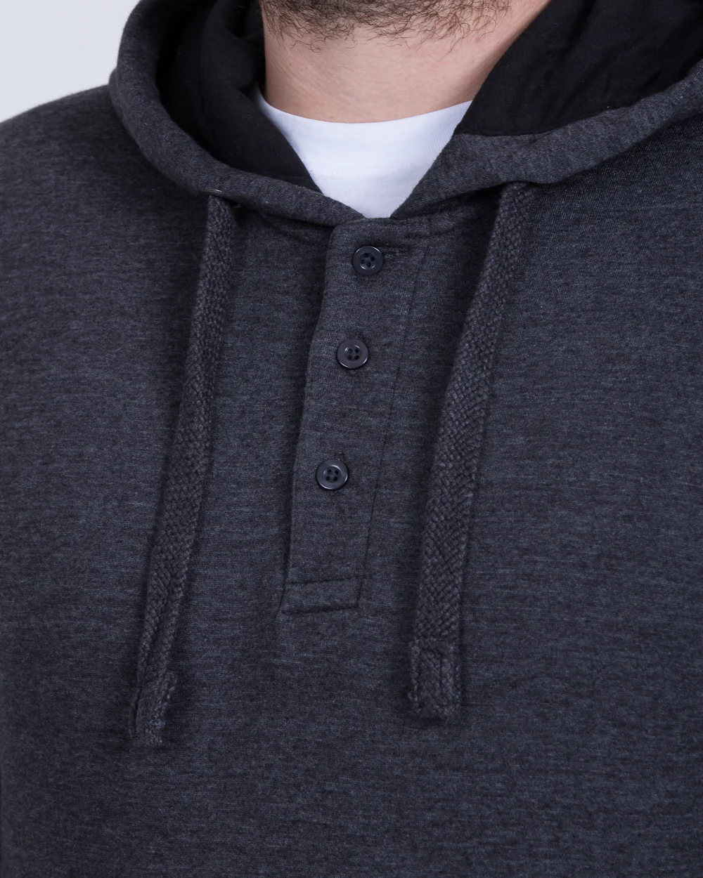2t Pullover Tall Quarter Button Hoodie (charcoal) - Image 3