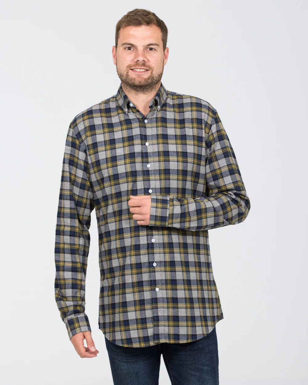 2t Regular Fit Long Sleeve Tall Checked Shirt (grey) - Image 4