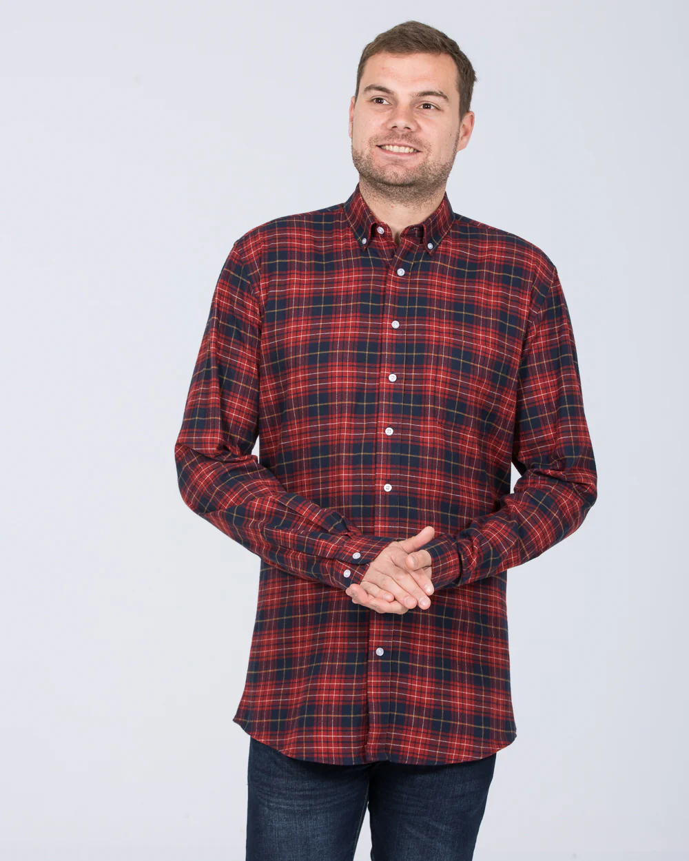 2t Regular Fit Long Sleeve Tall Checked Shirt (red/navy) - Image 4