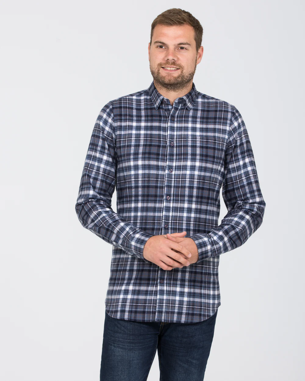 2t Slim Fit Long Sleeve Tall Checked Shirt (blue) - Image 4