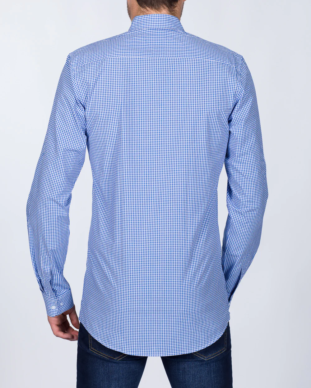 2t Slim Fit Long Sleeve Tall Checked Shirt (blue check) - Image 2