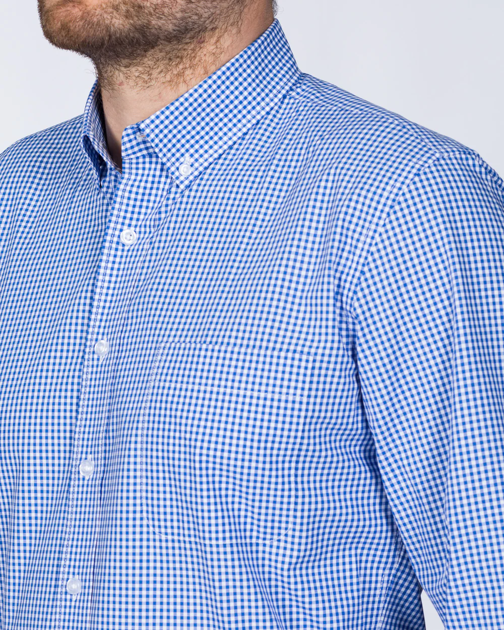 2t Slim Fit Long Sleeve Tall Checked Shirt (blue check) - Image 3
