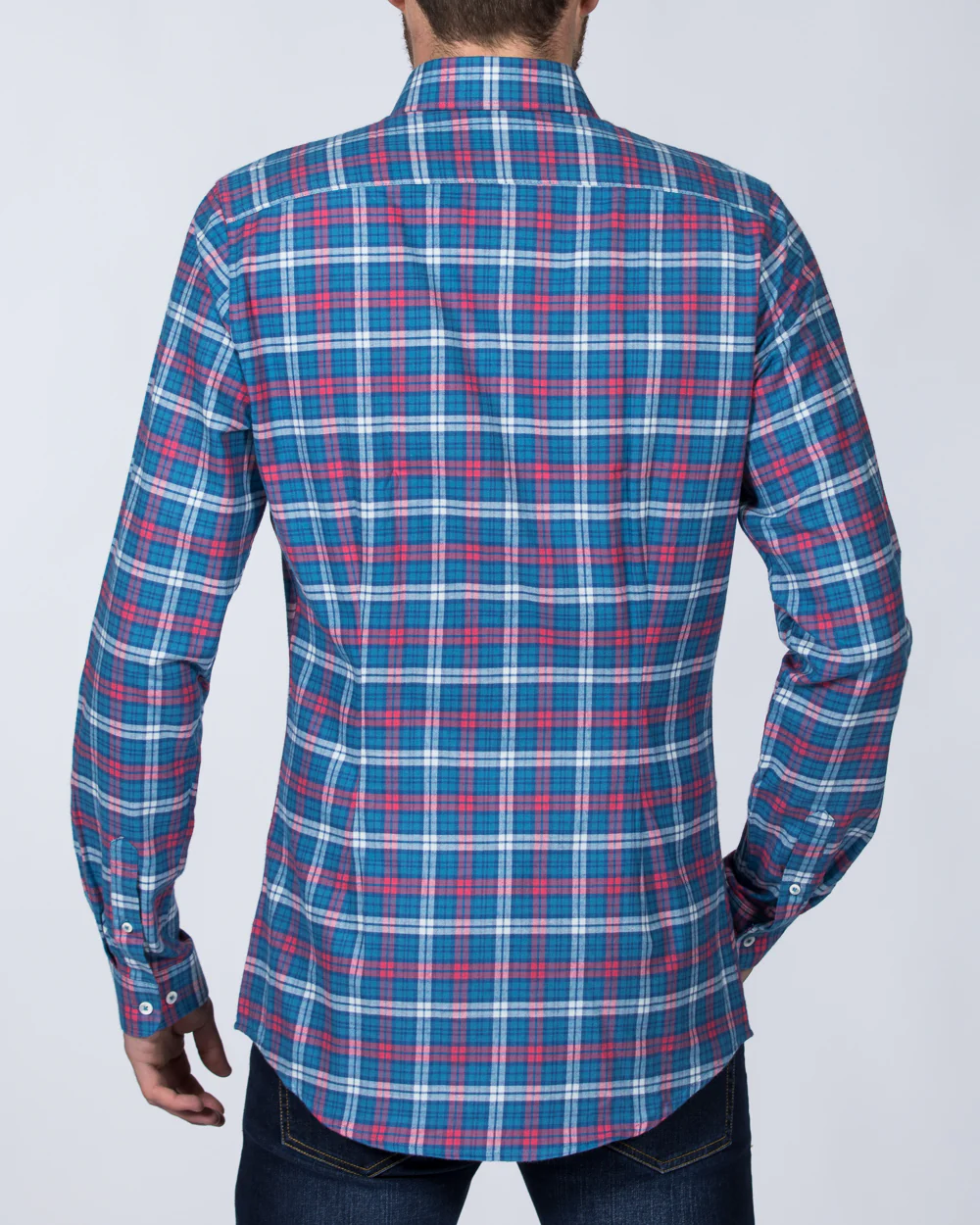 2t Slim Fit Long Sleeve Tall Checked Shirt (blue wash) - Image 2