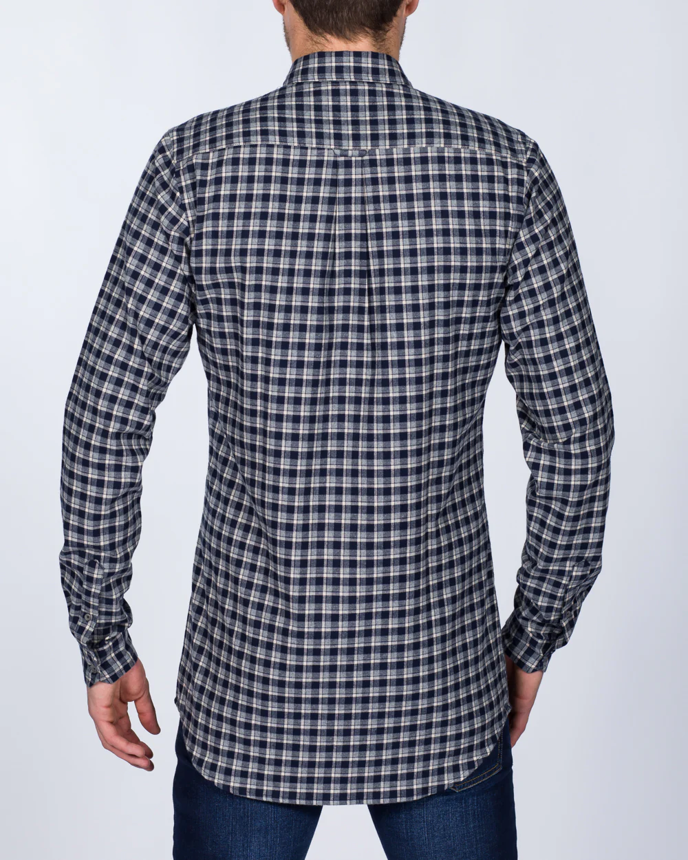 2t Slim Fit Long Sleeve Tall Checked Shirt (navy/beige) - Image 2