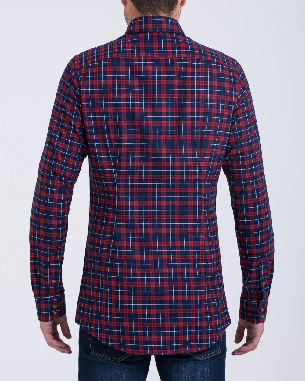 2t Slim Fit Long Sleeve Tall Shirt (red/navy check) - Image 2
