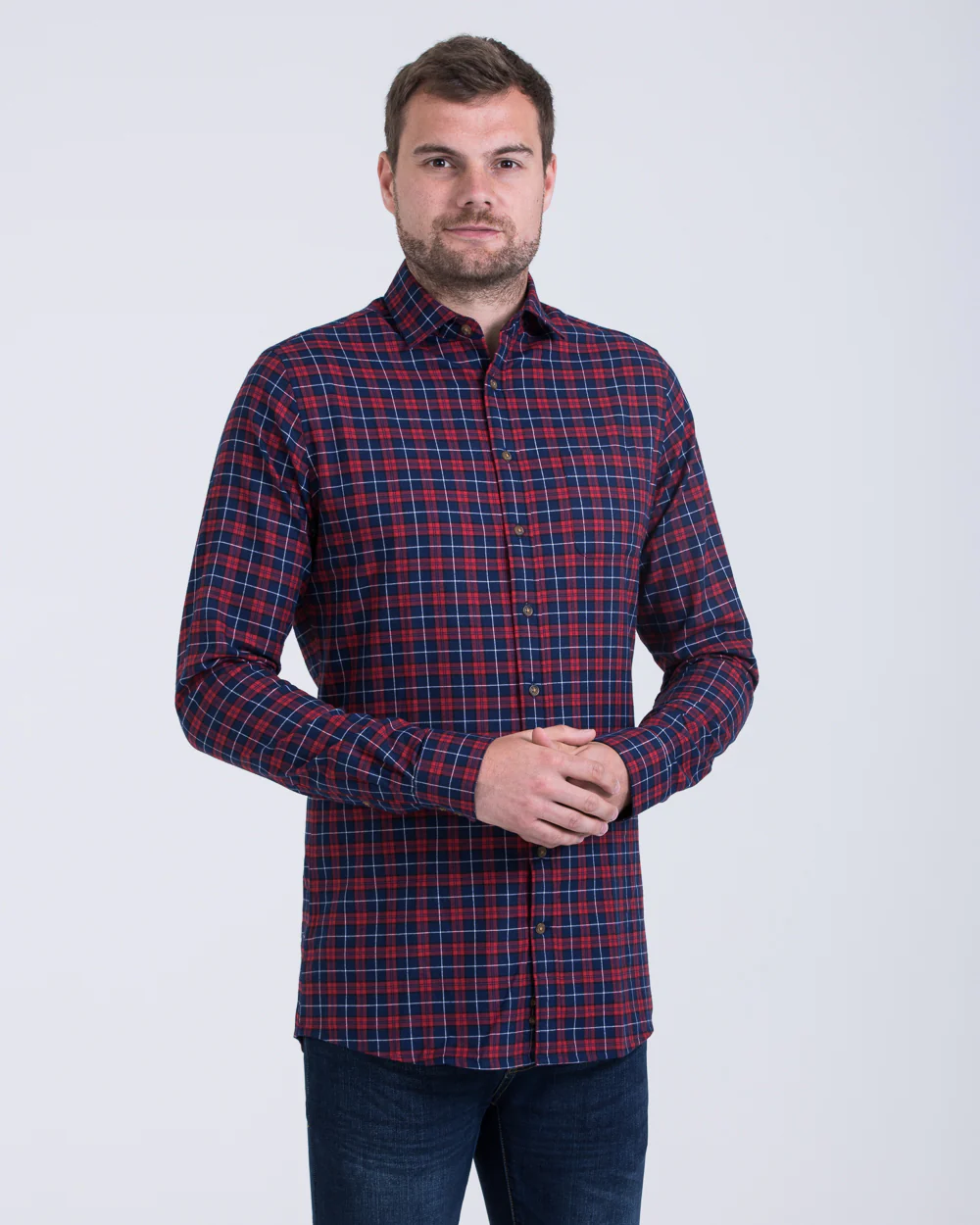 2t Slim Fit Long Sleeve Tall Shirt (red/navy check) - Image 5