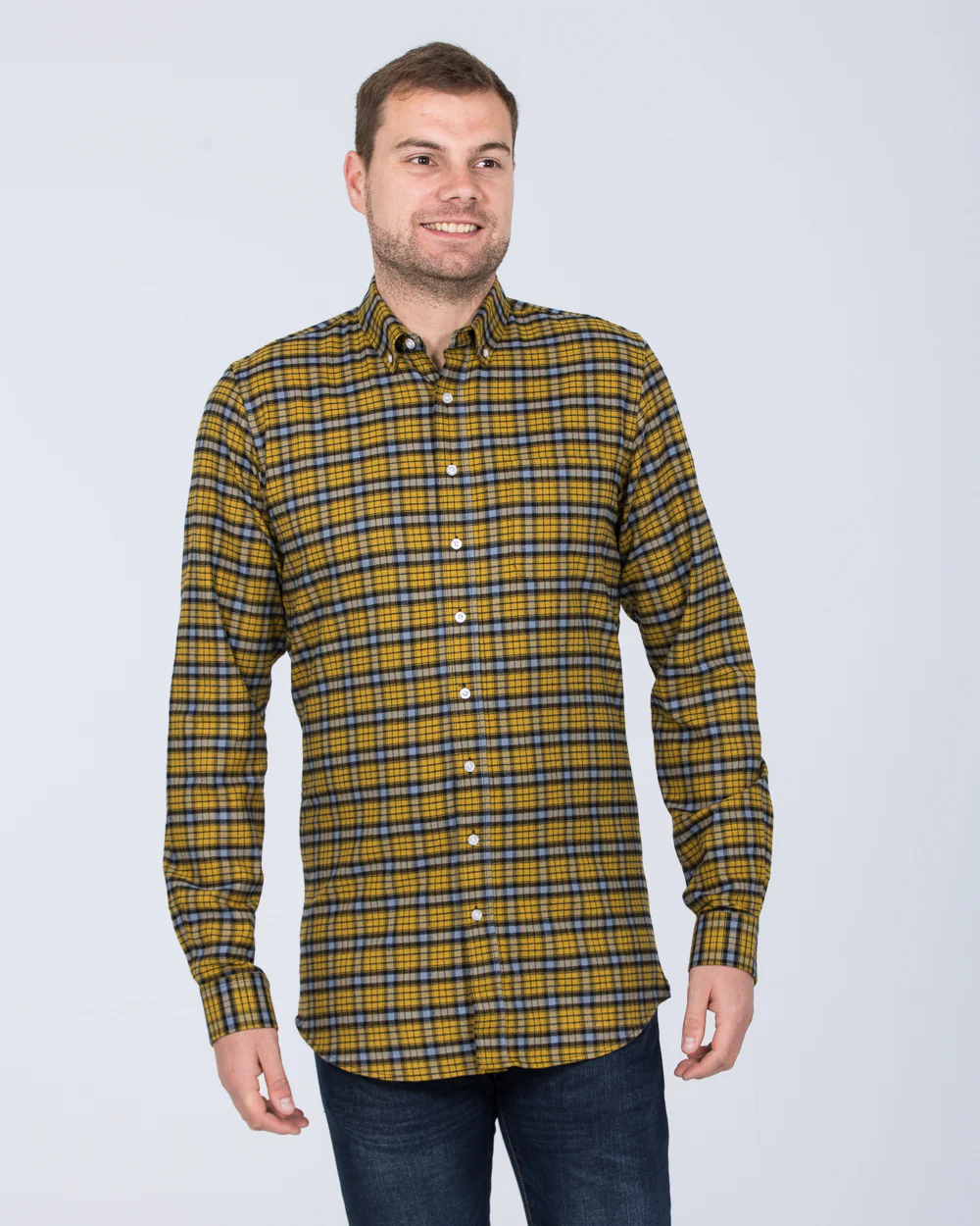 2t Slim Fit Long Sleeve Tall Shirt (yellow check) - Image 3