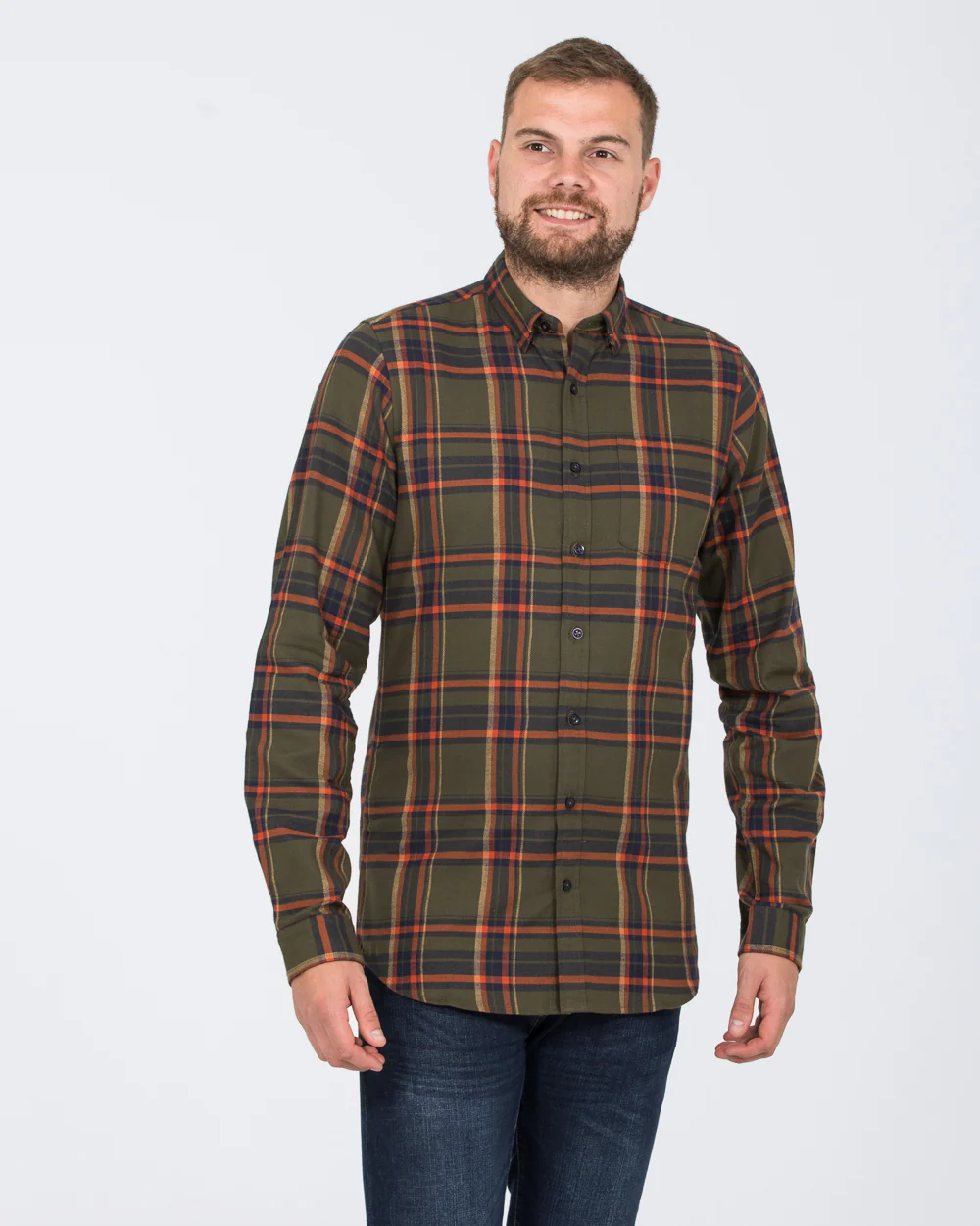 2t Slim Fit Tall Checked Shirt (olive) - Image 4