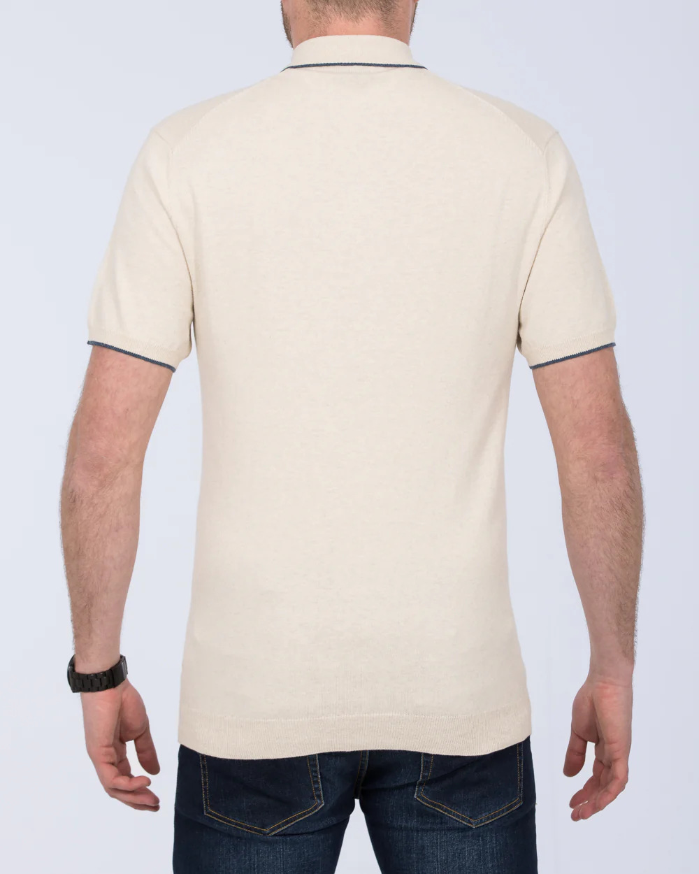 2t Slim Fit Tall Cotton Knitted Polo Shirt (stone) - Image 2