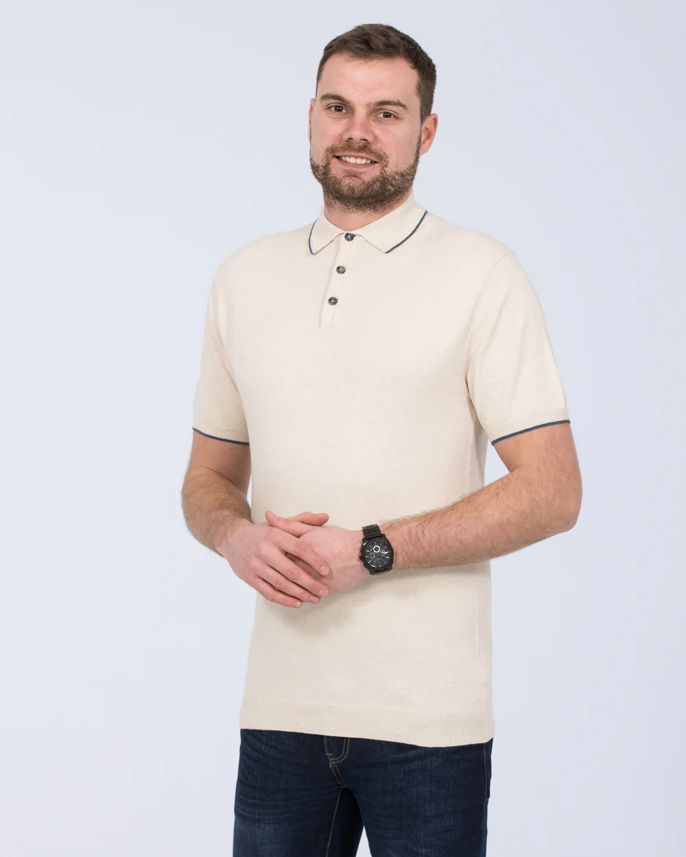 2t Slim Fit Tall Cotton Knitted Polo Shirt (stone) - Image 5