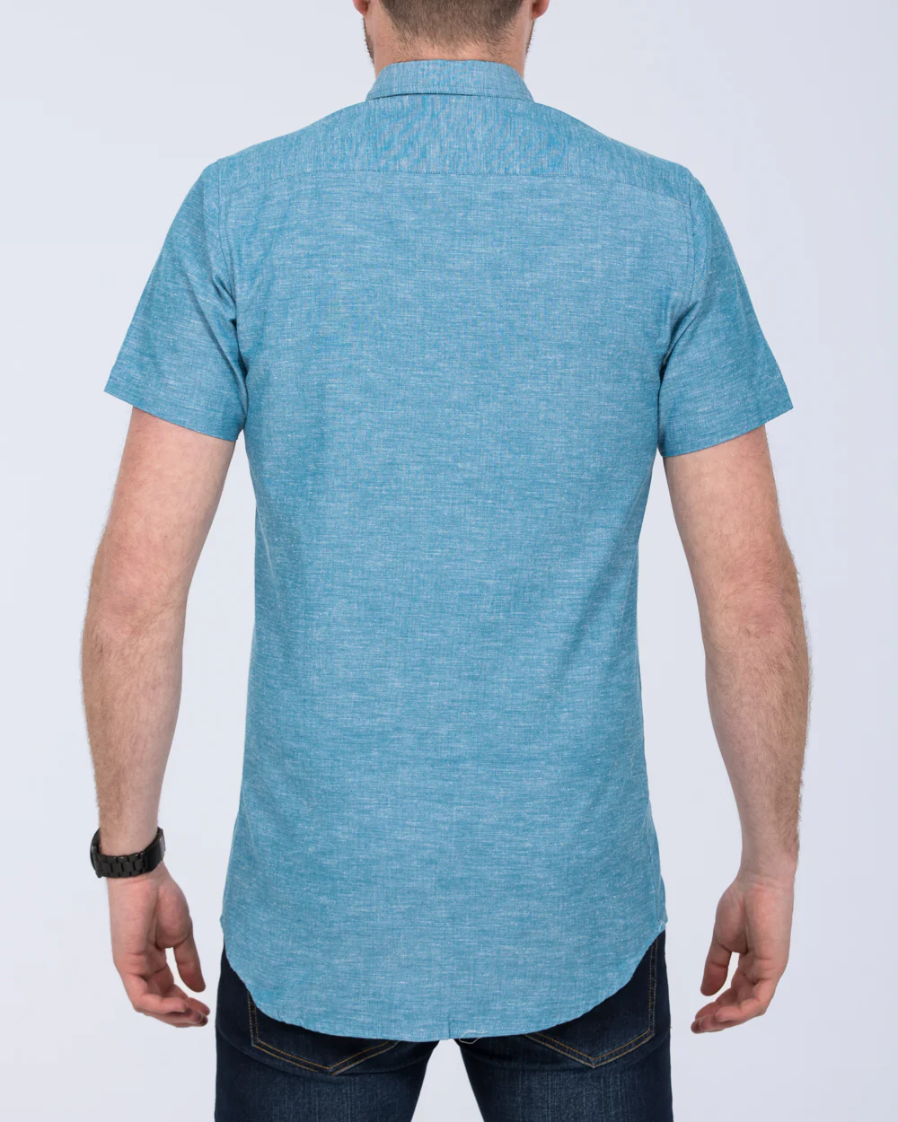 2t Slim Fit Tall Linen Blend Short Sleeve Shirt (aqua) - Image 2