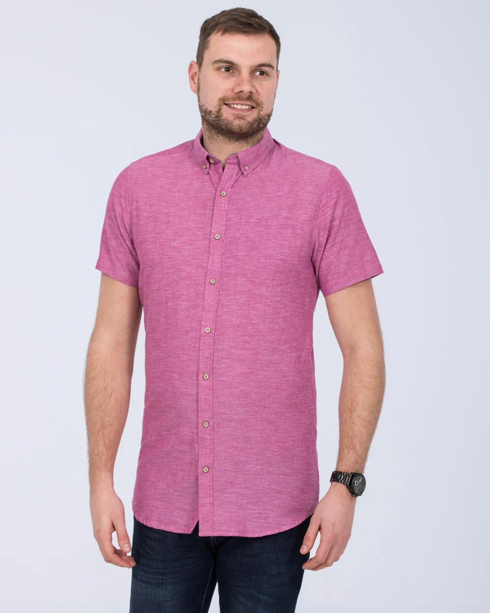 2t Slim Fit Tall Linen Blend Short Sleeve Shirt (pink) - Image 4