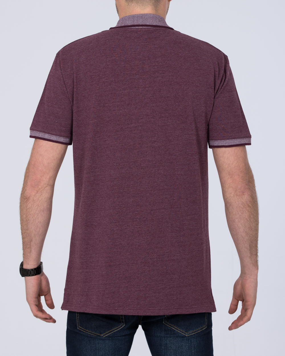 2t Slim Fit Tall Pique Jacquard Polo Shirt (plum marl) - Image 2