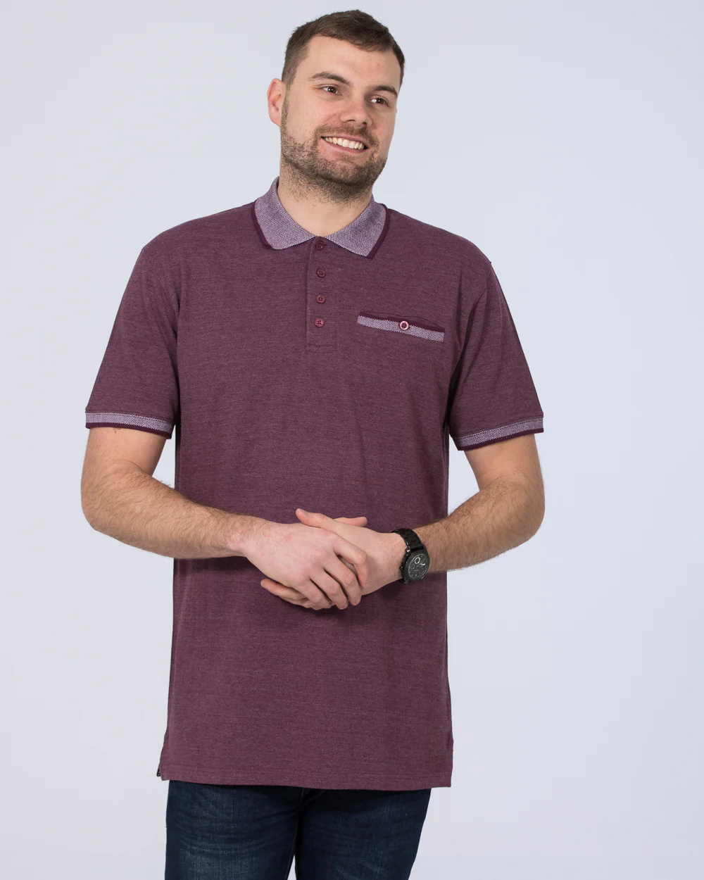 2t Slim Fit Tall Pique Jacquard Polo Shirt (plum marl) - Image 4