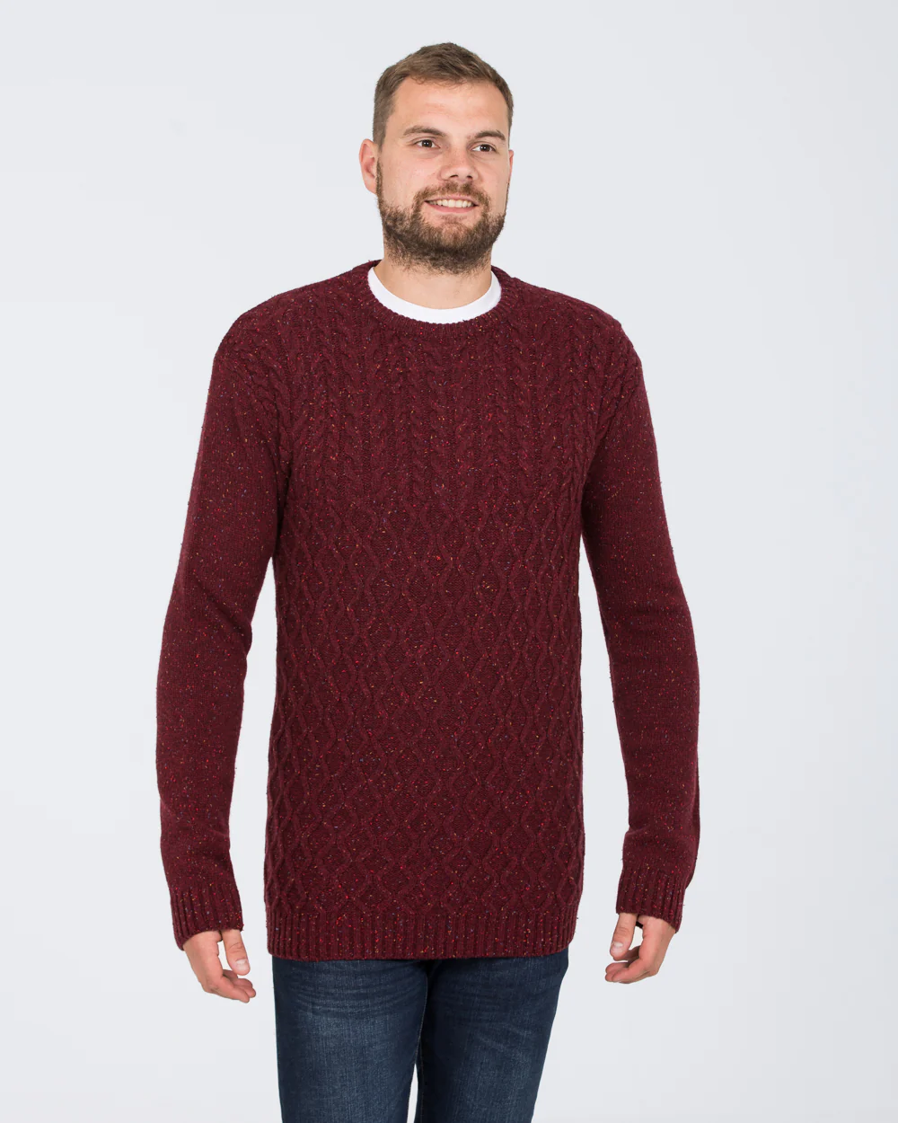2t Tall Aran Crew Neck Lambswool Jumper (cherry) - Image 3