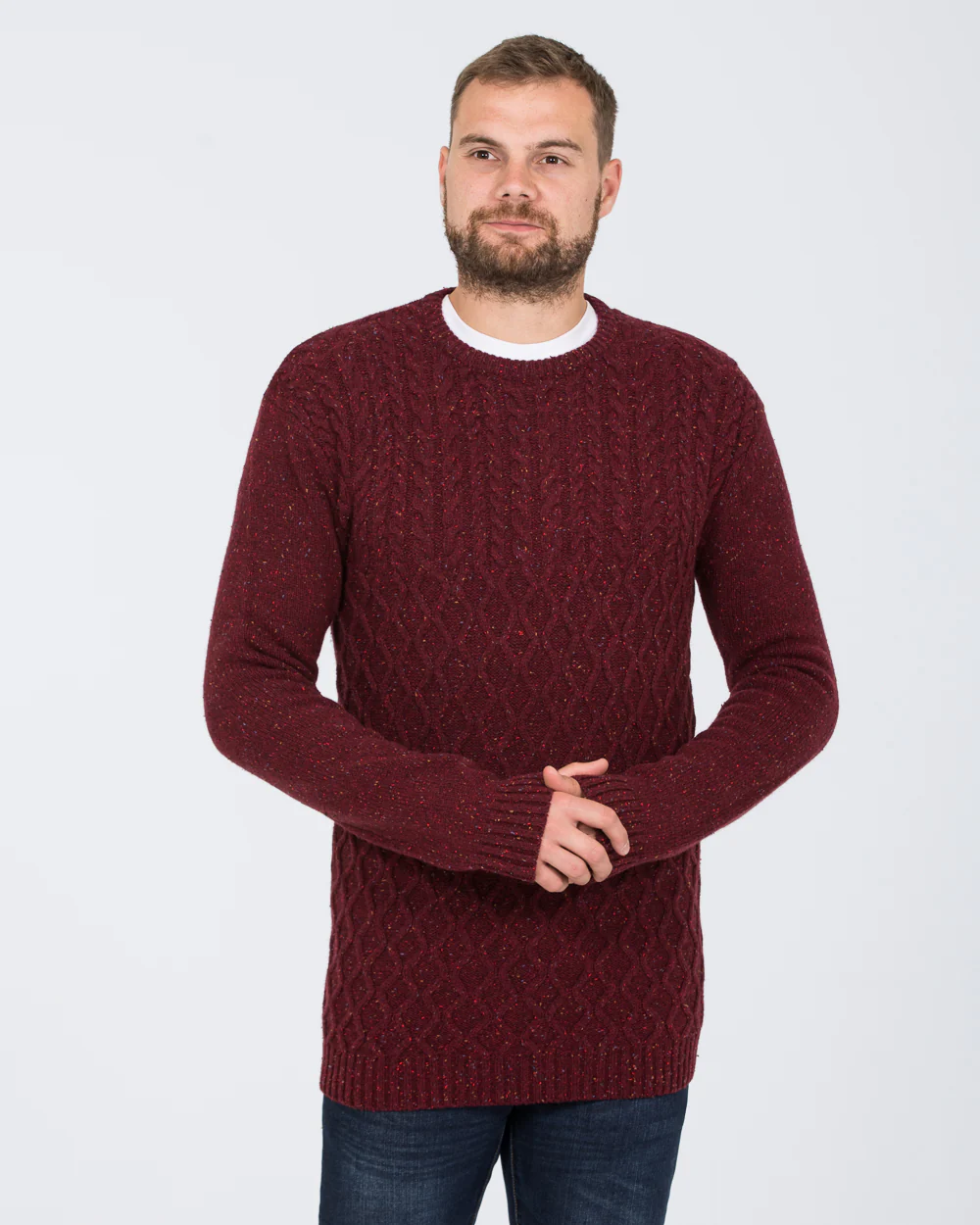 2t Tall Aran Crew Neck Lambswool Jumper (cherry) - Image 4