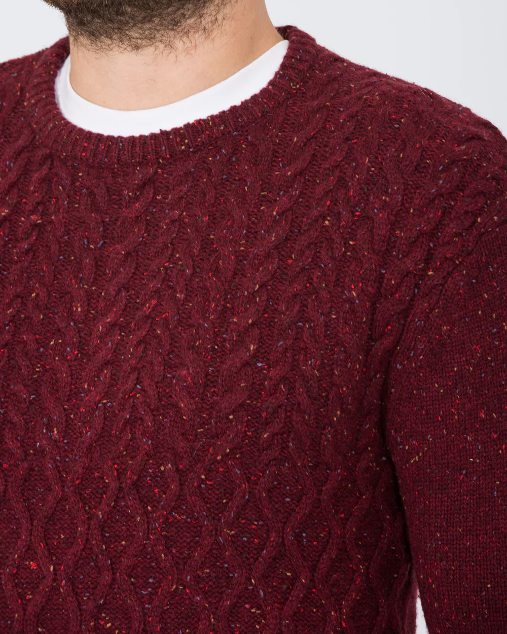 2t Tall Aran Crew Neck Lambswool Jumper (cherry) - Image 5