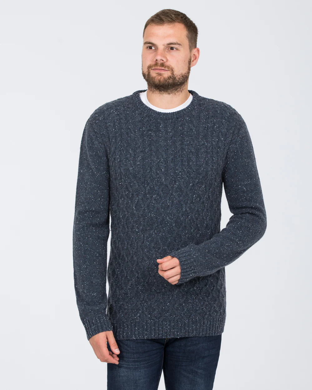 2t Tall Aran Crew Neck Lambswool Jumper (indigo) - Image 4